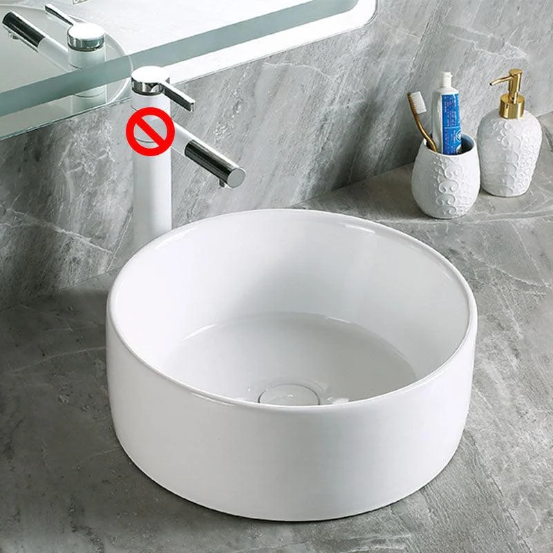 Modern Vessel Bathroom Sink Porcelain with Pop-Up Drain Vessel Sink without Tap -Bathlova