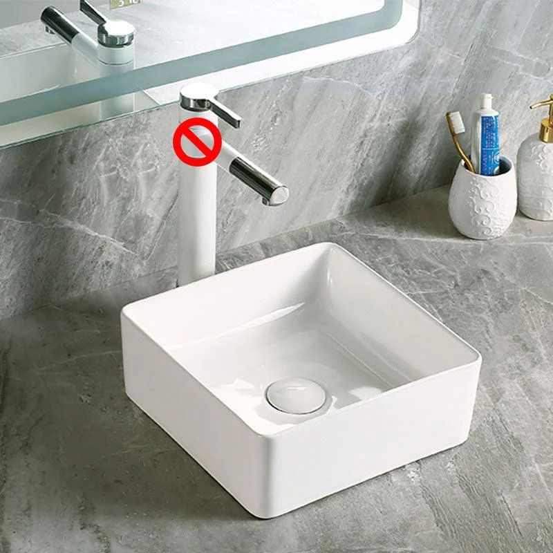 Modern Vessel Bathroom Sink Porcelain with Pop-Up Drain Vessel Sink without Tap -Bathlova