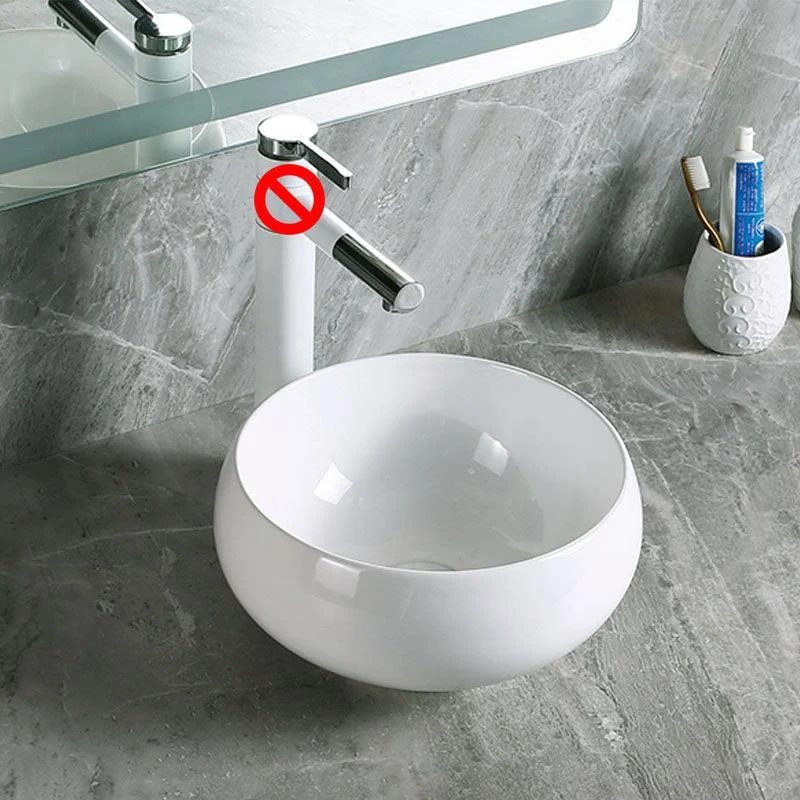 Modern Vessel Bathroom Sink Porcelain with Pop-Up Drain Vessel Sink without Tap -Bathlova