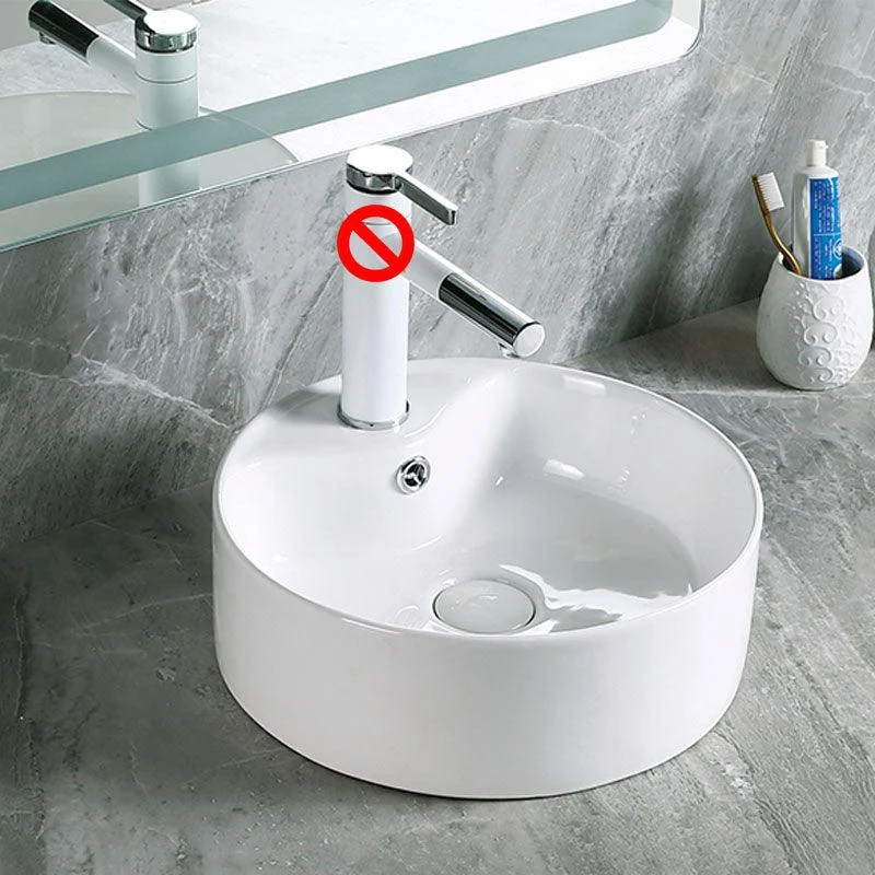 Modern Vessel Bathroom Sink Porcelain with Pop-Up Drain Vessel Sink without Tap -Bathlova