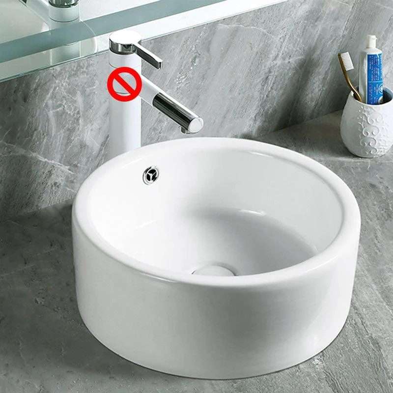 Modern Vessel Bathroom Sink Porcelain with Pop-Up Drain Vessel Sink without Tap -Bathlova