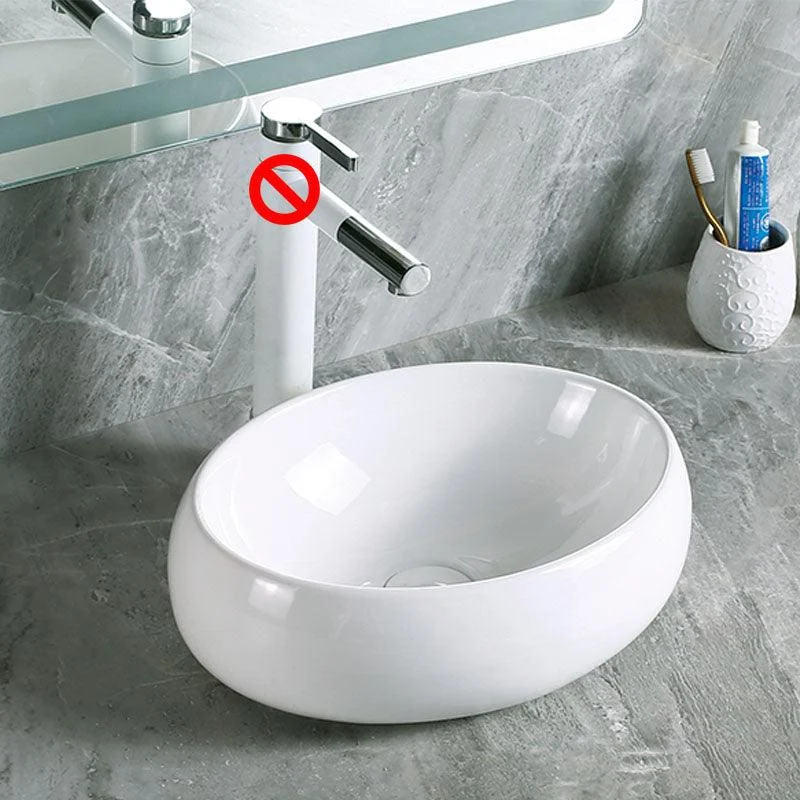 Modern Vessel Bathroom Sink Porcelain with Pop-Up Drain Vessel Sink without Tap -Bathlova