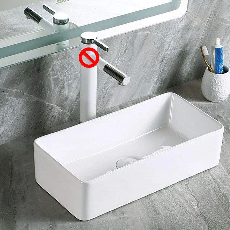 Modern Vessel Bathroom Sink Porcelain with Pop-Up Drain Vessel Sink without Tap -Bathlova