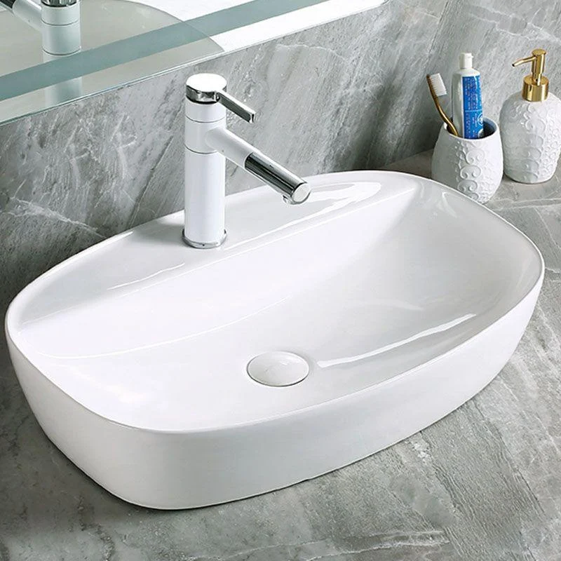 Modern Vessel Bathroom Sink Porcelain with Pop-Up Drain Vessel Sink without Tap -Bathlova