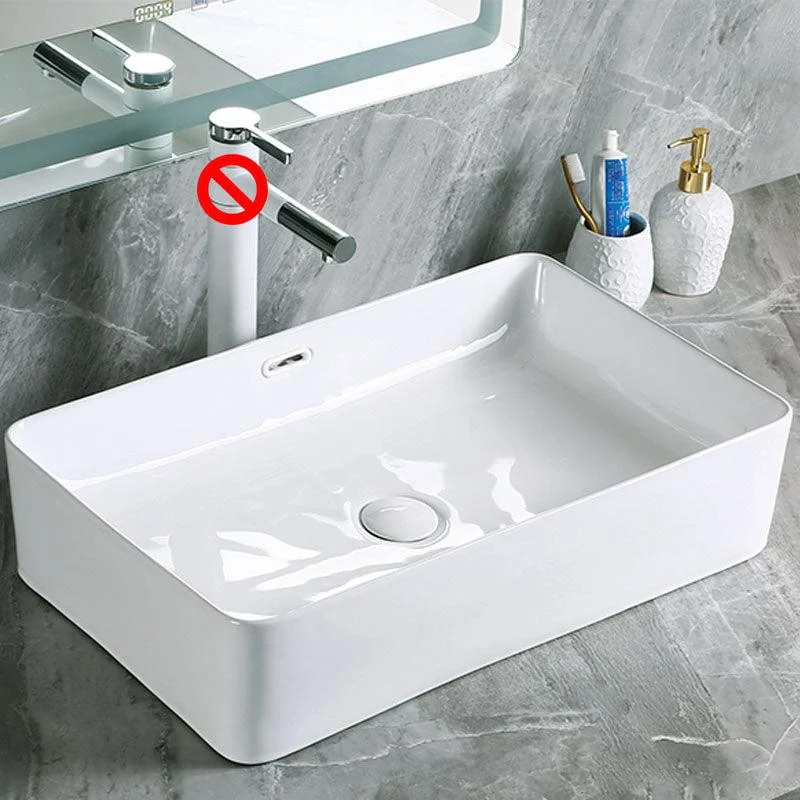 Modern Vessel Bathroom Sink Porcelain with Pop-Up Drain Vessel Sink without Tap -Bathlova