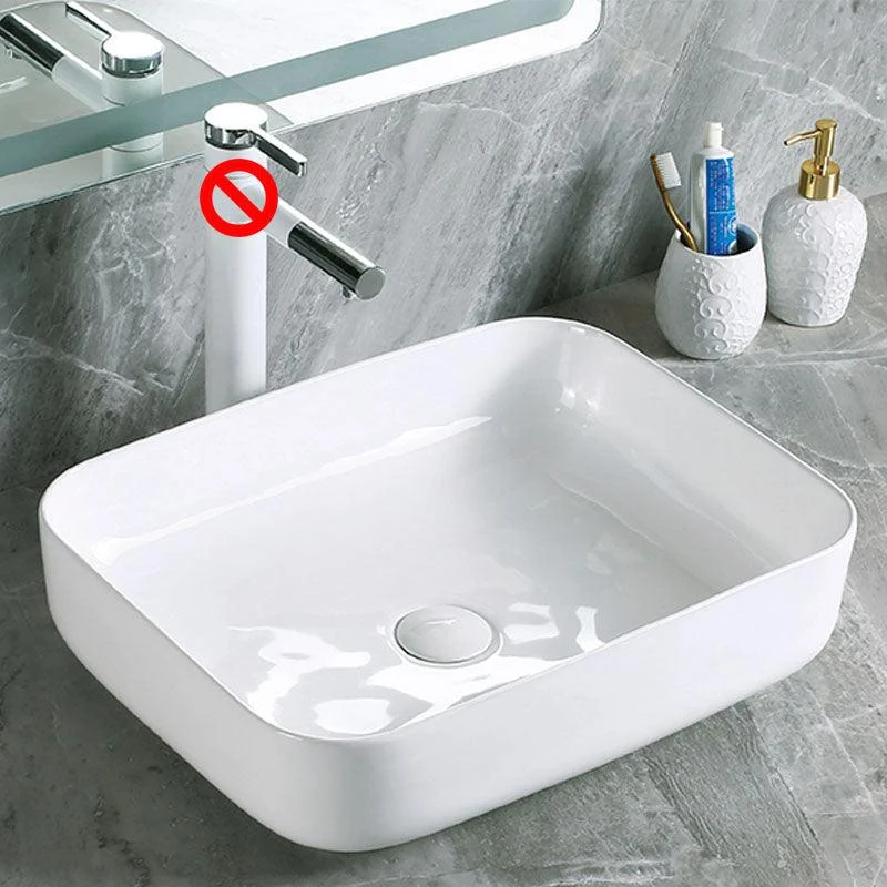 Modern Vessel Bathroom Sink Porcelain with Pop-Up Drain Vessel Sink without Tap -Bathlova