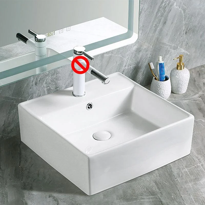 Modern Vessel Bathroom Sink Porcelain with Pop-Up Drain Vessel Sink without Tap -Bathlova