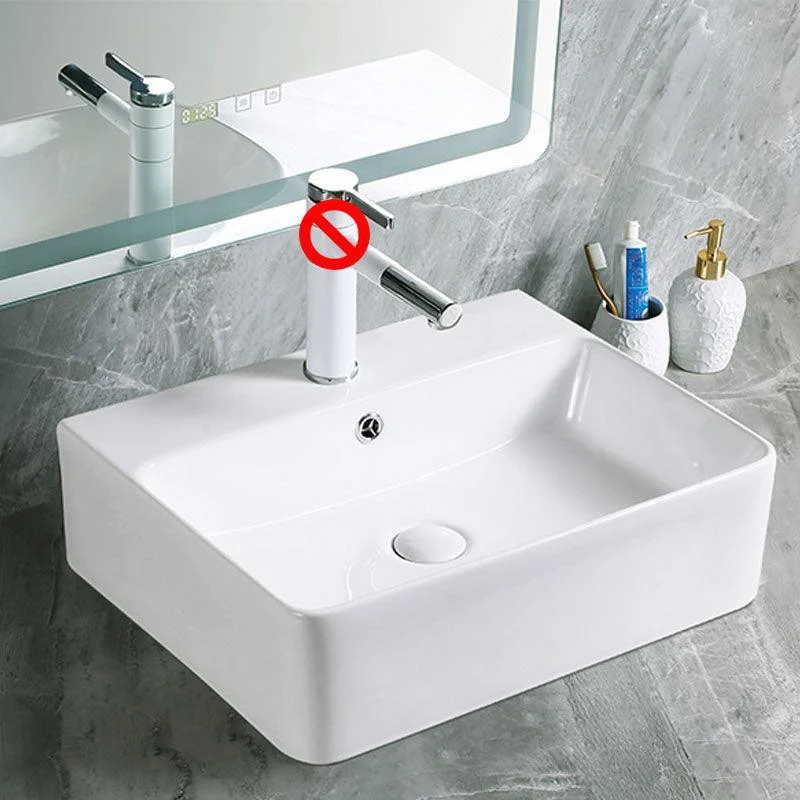 Modern Vessel Bathroom Sink Porcelain with Pop-Up Drain Vessel Sink without Tap -Bathlova