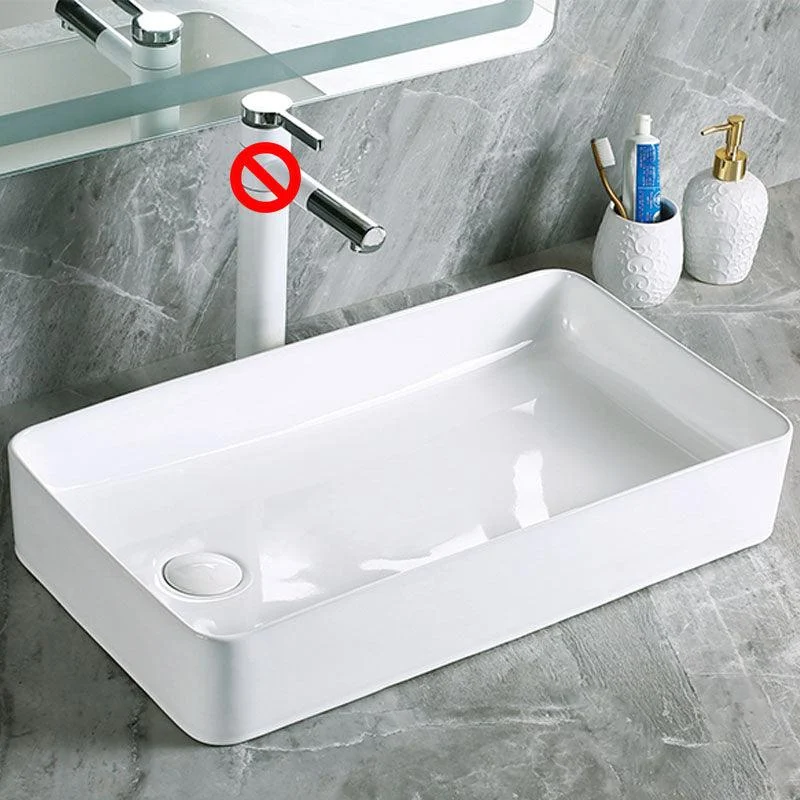 Modern Vessel Bathroom Sink Porcelain with Pop-Up Drain Vessel Sink without Tap -Bathlova