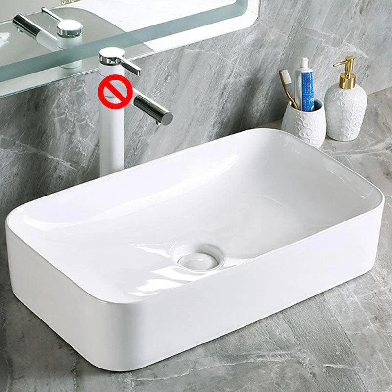 Modern Vessel Bathroom Sink Porcelain with Pop-Up Drain Vessel Sink without Tap -Bathlova