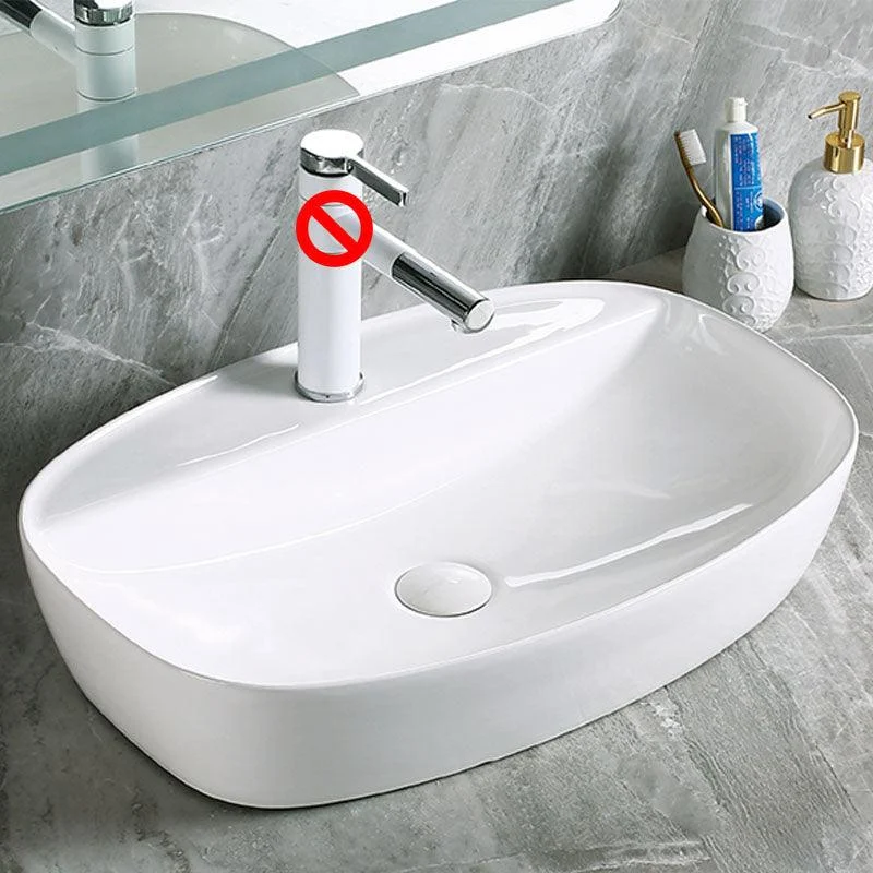 Modern Vessel Bathroom Sink Porcelain with Pop-Up Drain Vessel Sink without Tap -Bathlova