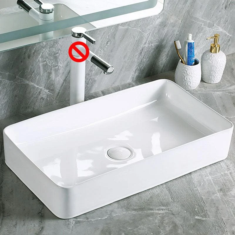 Modern Vessel Bathroom Sink Porcelain with Pop-Up Drain Vessel Sink without Tap -Bathlova