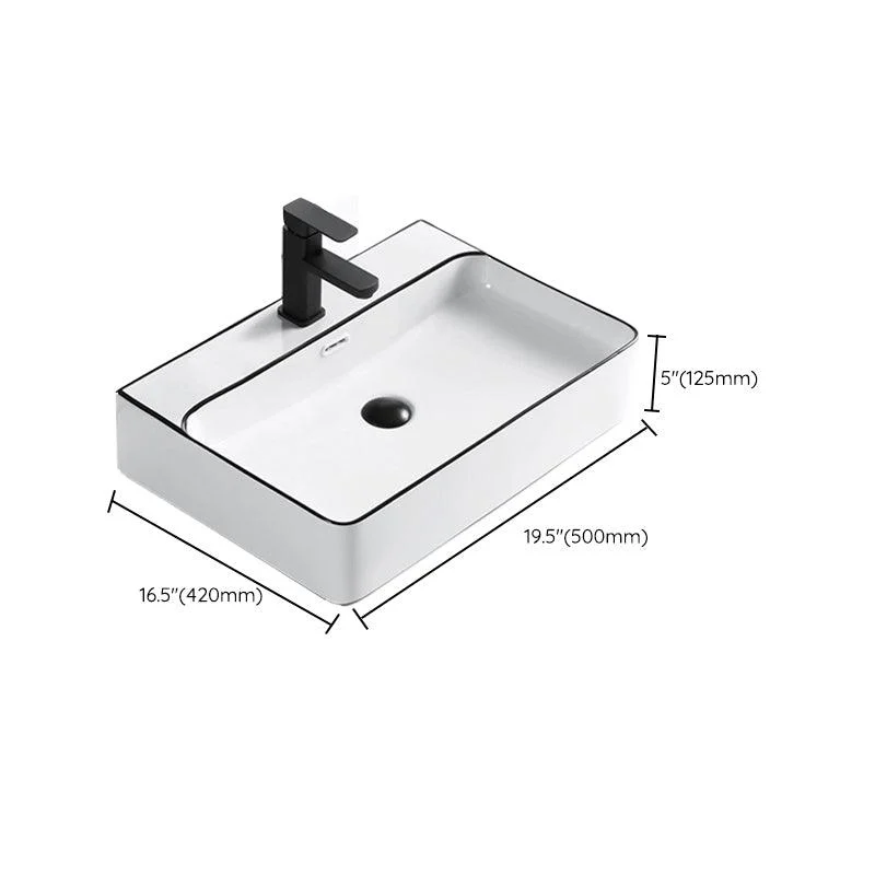 Modern Vessel Bathroom Sink Rectangular Porcelain Drain Assembly and Tap Wash Stand -Bathlova