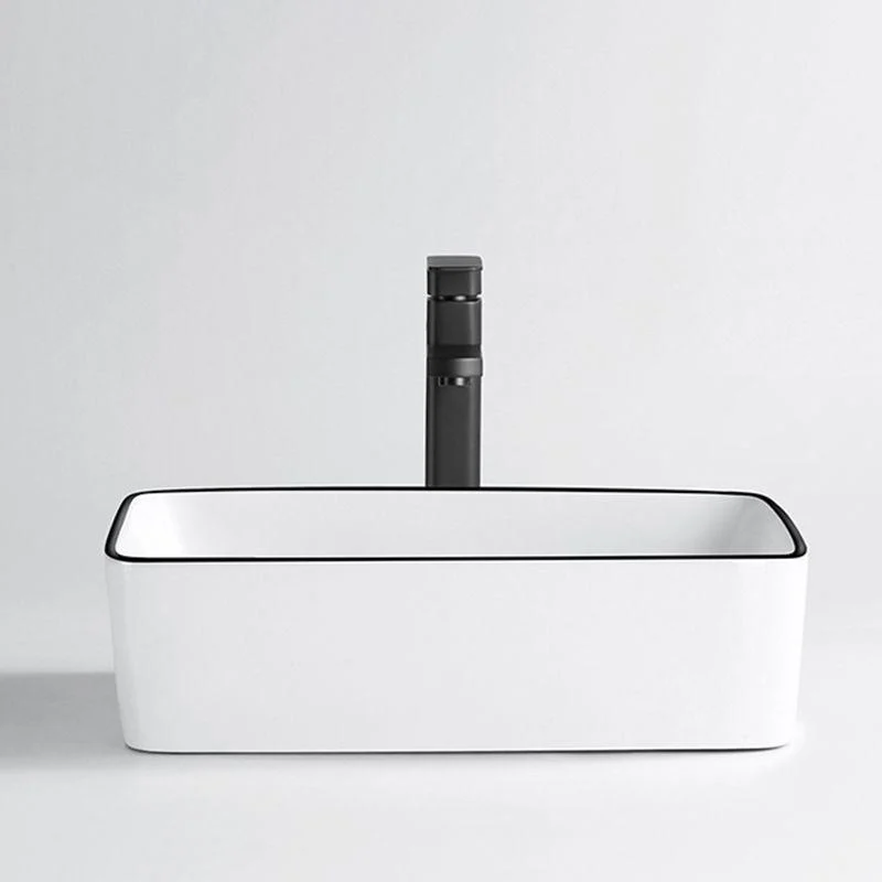 Modern Vessel Bathroom Sink Rectangular Porcelain Drain Assembly and Tap Wash Stand -Bathlova