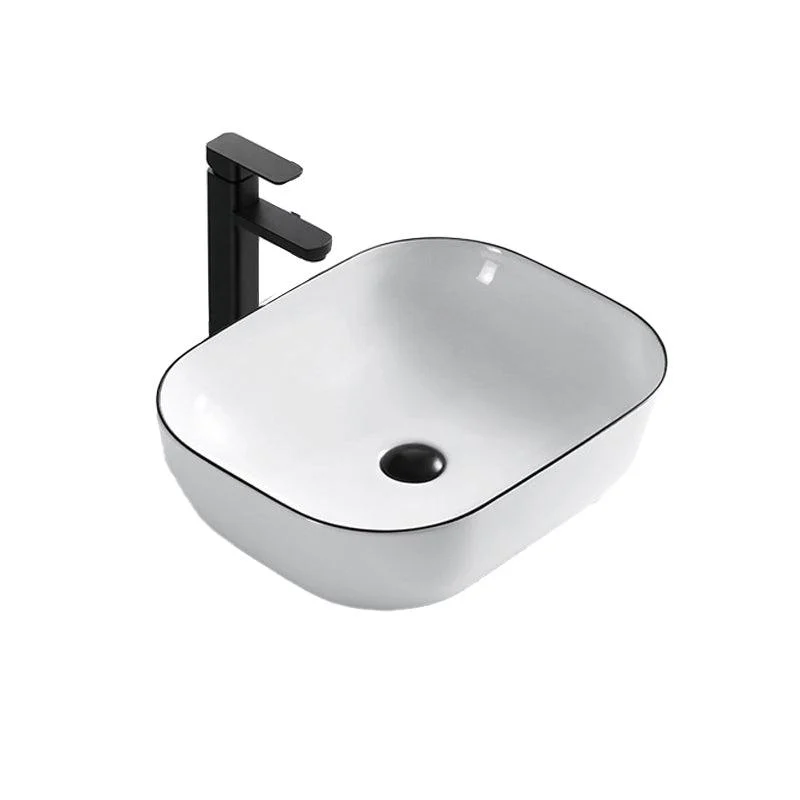 Modern Vessel Bathroom Sink Rectangular Porcelain Drain Assembly and Tap Wash Stand -Bathlova