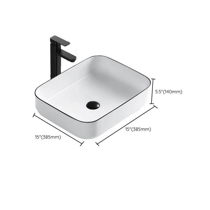 Modern Vessel Bathroom Sink Rectangular Porcelain Drain Assembly and Tap Wash Stand -Bathlova