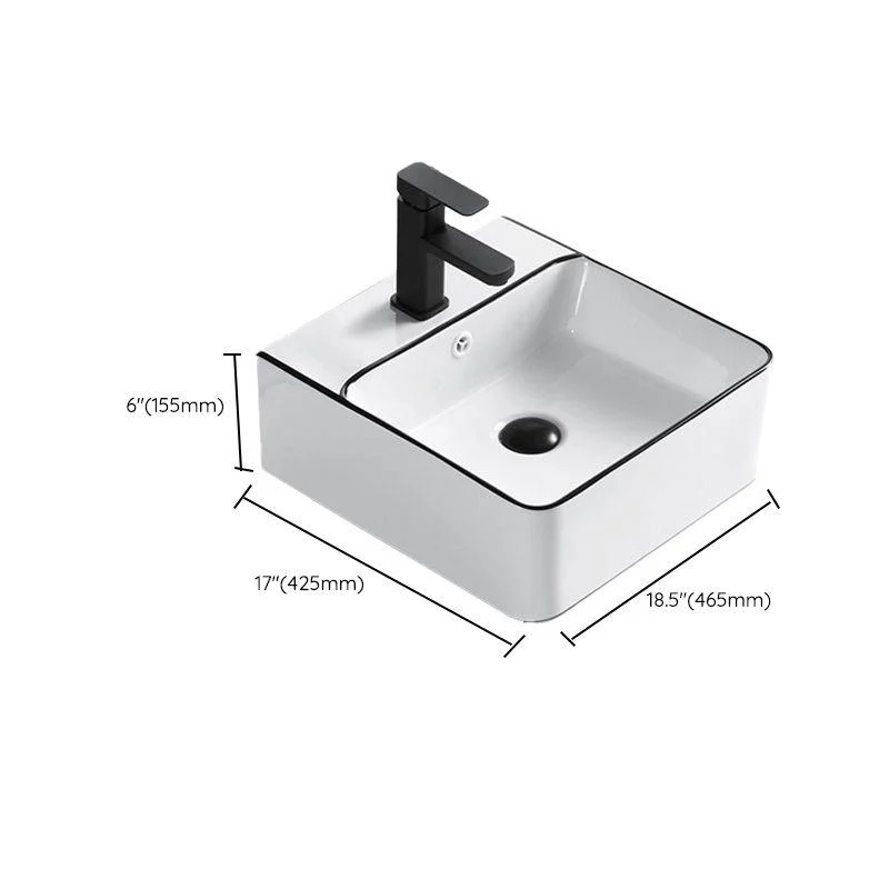 Modern Vessel Bathroom Sink Rectangular Porcelain Drain Assembly and Tap Wash Stand -Bathlova