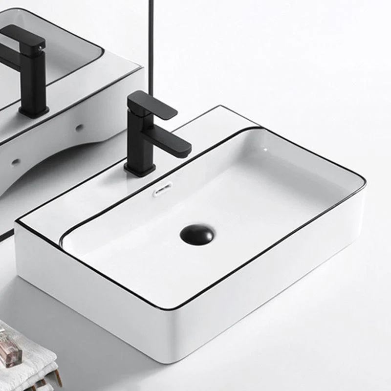 Modern Vessel Bathroom Sink Rectangular Porcelain Drain Assembly and Tap Wash Stand -Bathlova