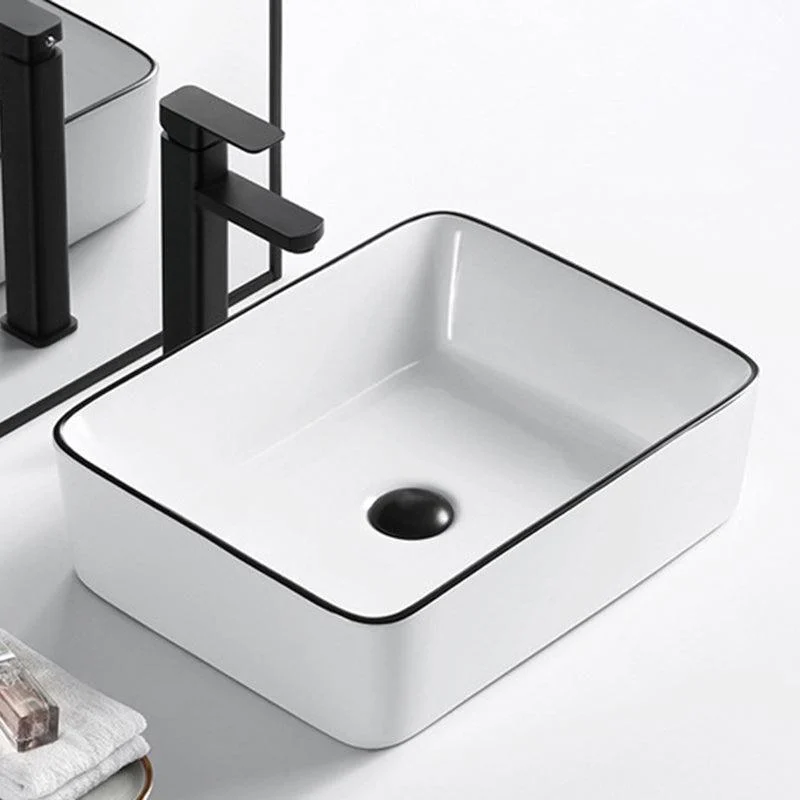 Modern Vessel Bathroom Sink Rectangular Porcelain Drain Assembly and Tap Wash Stand -Bathlova