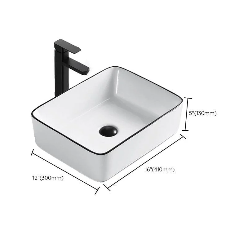 Modern Vessel Bathroom Sink Rectangular Porcelain Drain Assembly and Tap Wash Stand -Bathlova