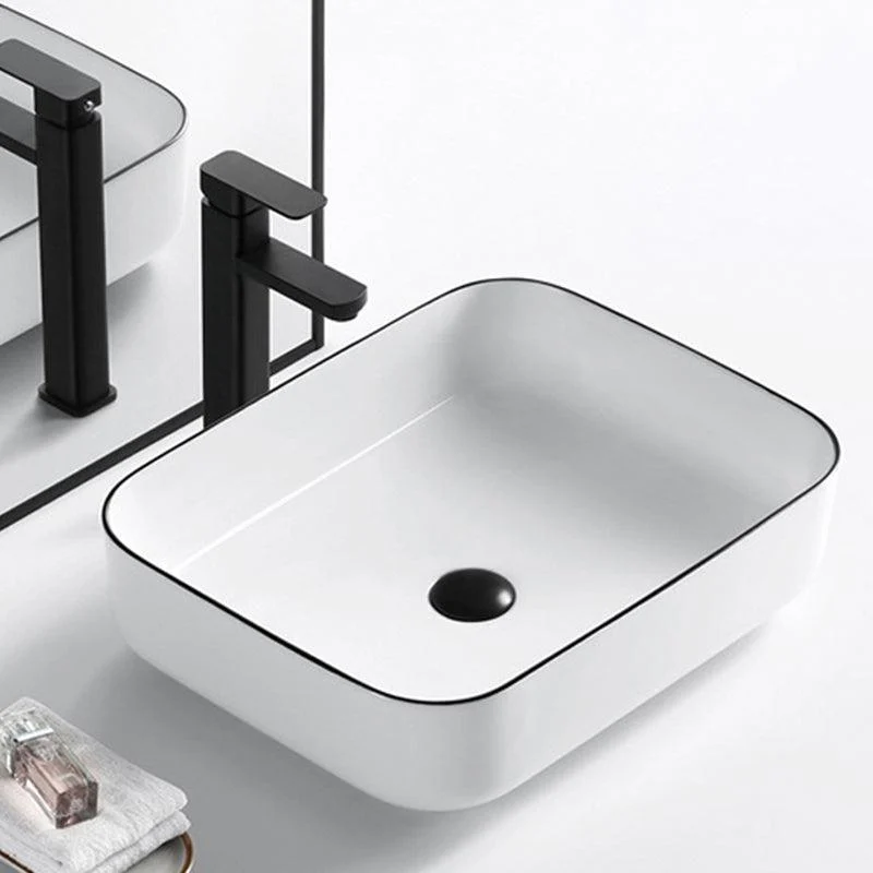 Modern Vessel Bathroom Sink Rectangular Porcelain Drain Assembly and Tap Wash Stand -Bathlova