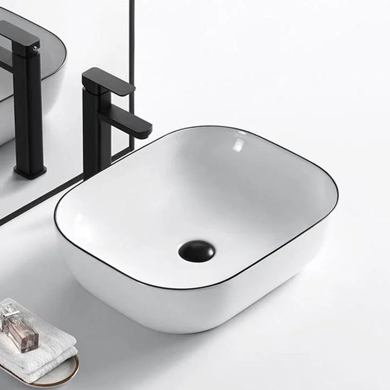 Modern Vessel Bathroom Sink Rectangular Porcelain Drain Assembly and Tap Wash Stand -Bathlova