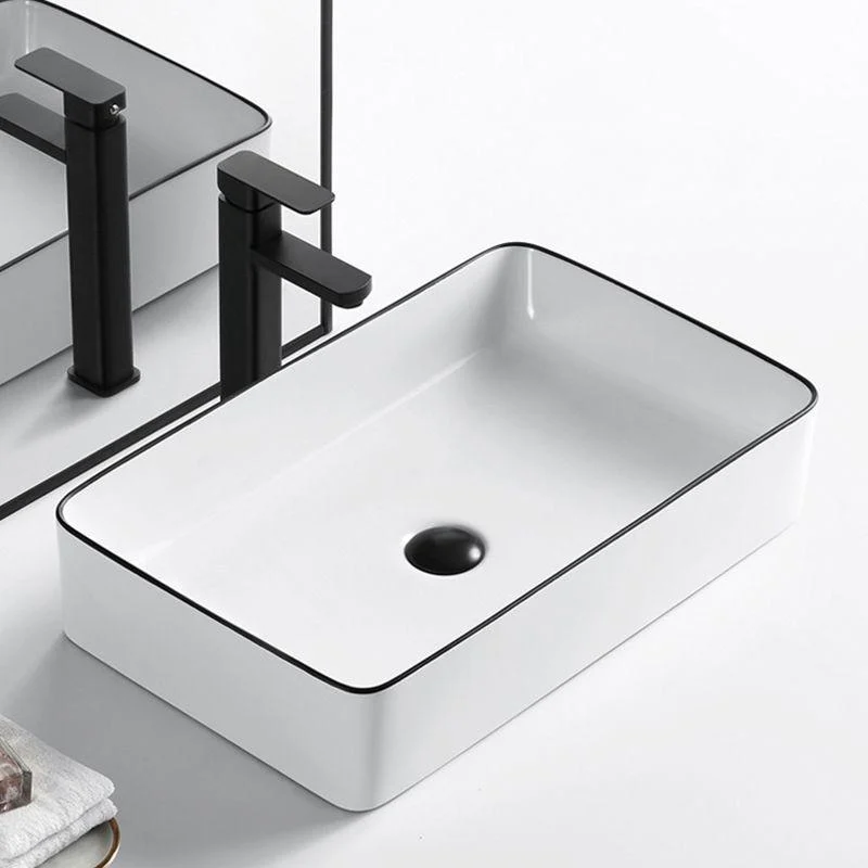 Modern Vessel Bathroom Sink Rectangular Porcelain Drain Assembly and Tap Wash Stand -Bathlova