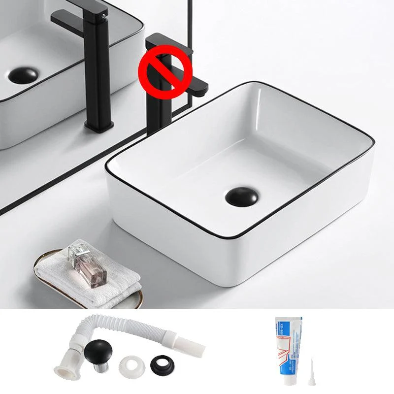 Modern Vessel Bathroom Sink Rectangular Porcelain Drain Assembly and Tap Wash Stand -Bathlova