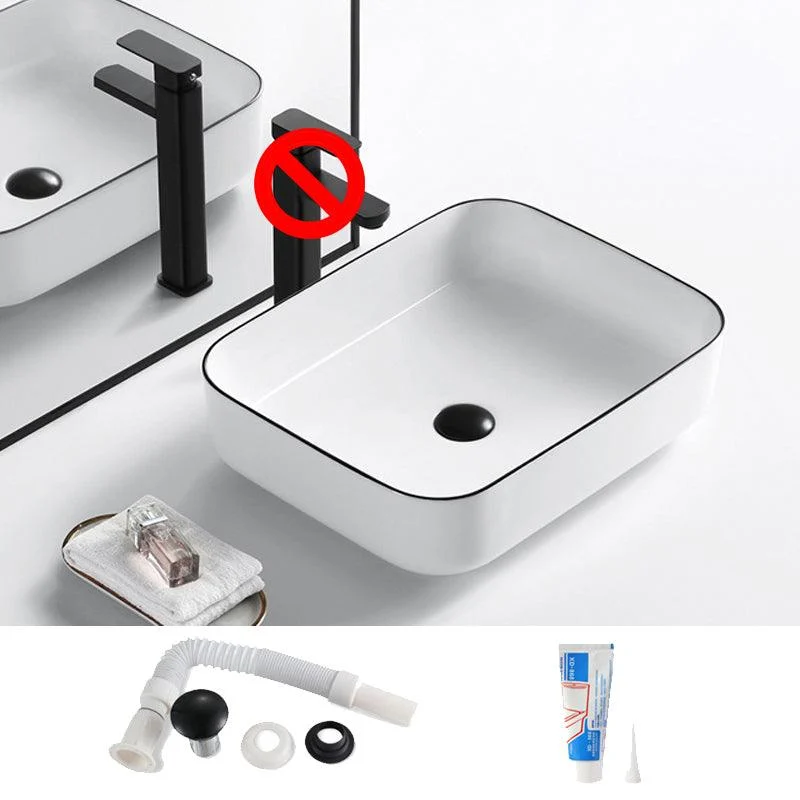 Modern Vessel Bathroom Sink Rectangular Porcelain Drain Assembly and Tap Wash Stand -Bathlova