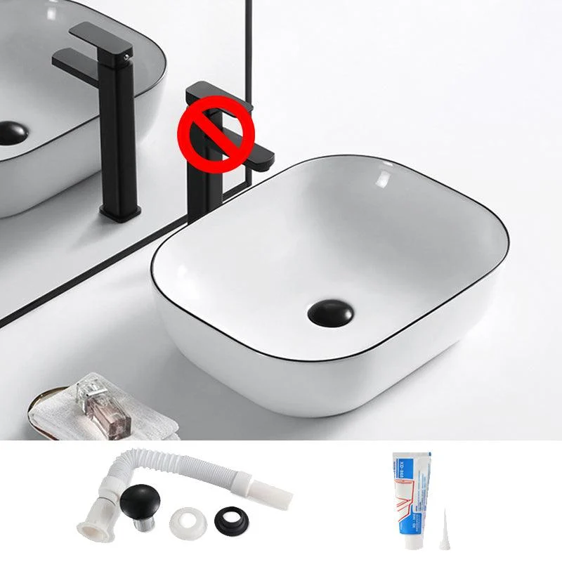 Modern Vessel Bathroom Sink Rectangular Porcelain Drain Assembly and Tap Wash Stand -Bathlova