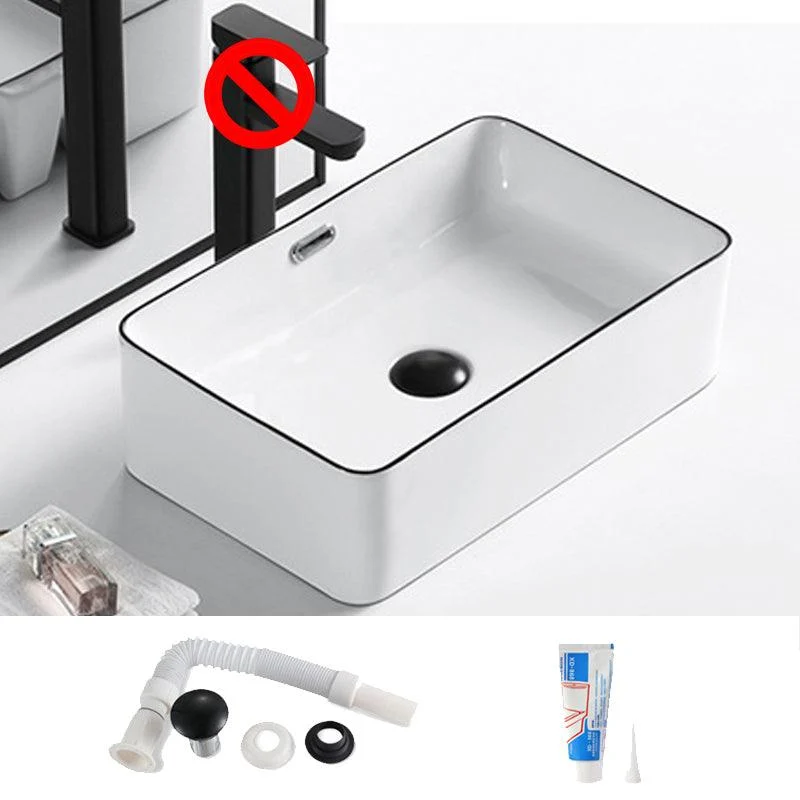 Modern Vessel Bathroom Sink Rectangular Porcelain Drain Assembly and Tap Wash Stand -Bathlova