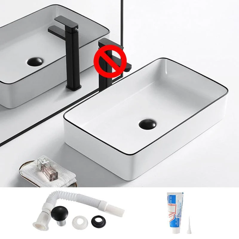 Modern Vessel Bathroom Sink Rectangular Porcelain Drain Assembly and Tap Wash Stand -Bathlova