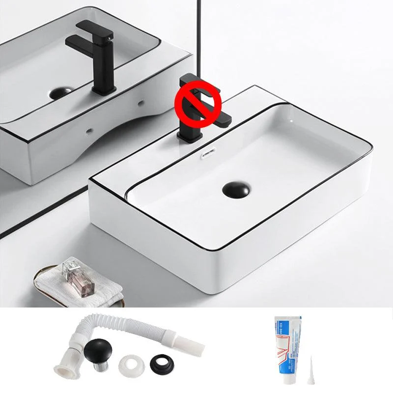 Modern Vessel Bathroom Sink Rectangular Porcelain Drain Assembly and Tap Wash Stand -Bathlova