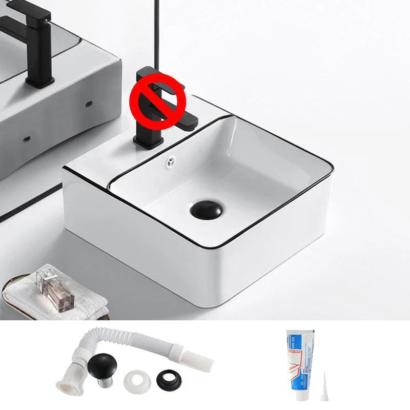 Modern Vessel Bathroom Sink Rectangular Porcelain Drain Assembly and Tap Wash Stand -Bathlova