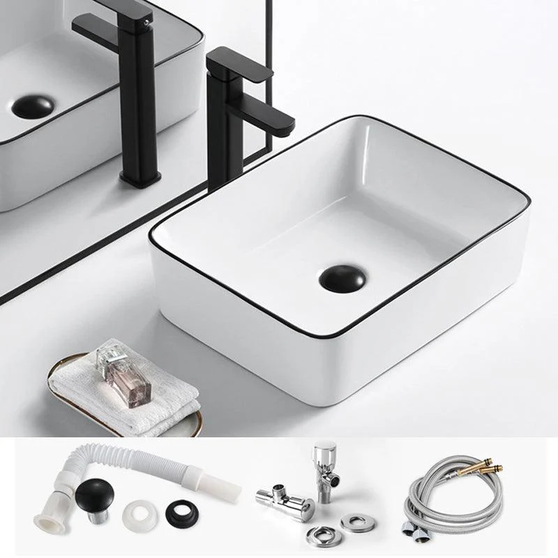 Modern Vessel Bathroom Sink Rectangular Porcelain Drain Assembly and Tap Wash Stand -Bathlova