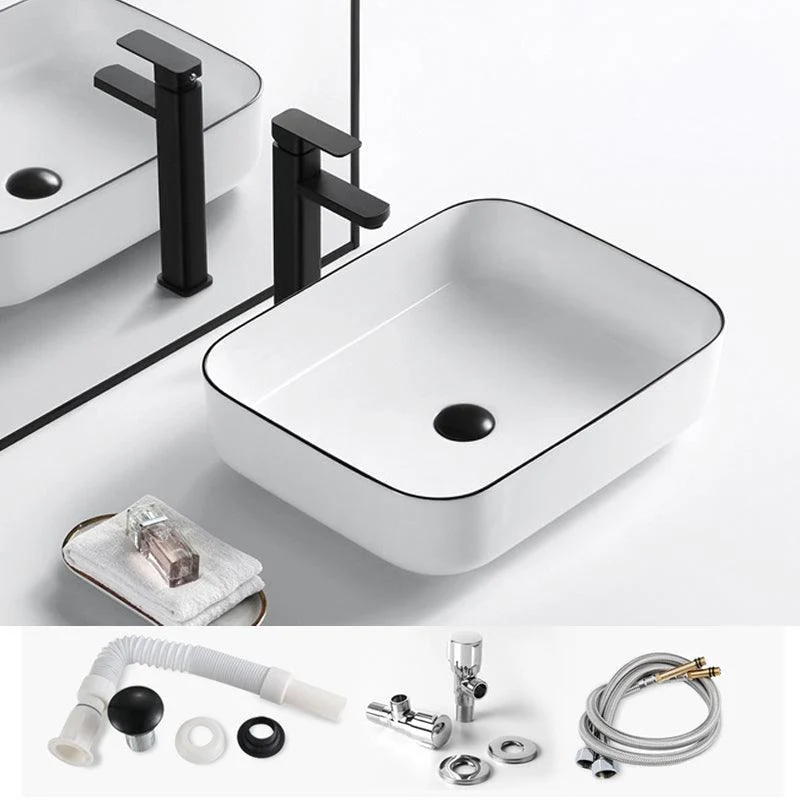 Modern Vessel Bathroom Sink Rectangular Porcelain Drain Assembly and Tap Wash Stand -Bathlova