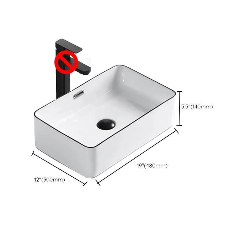 Modern Vessel Bathroom Sink Rectangular Porcelain Drain Assembly and Tap Wash Stand -Bathlova