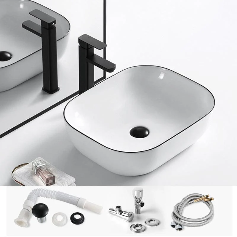 Modern Vessel Bathroom Sink Rectangular Porcelain Drain Assembly and Tap Wash Stand -Bathlova