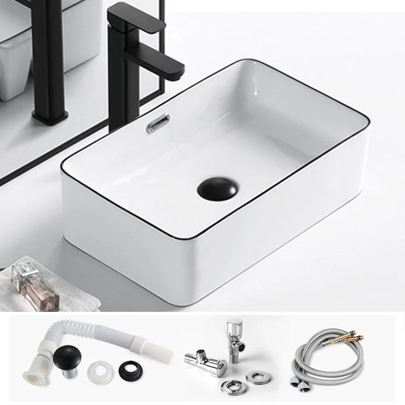 Modern Vessel Bathroom Sink Rectangular Porcelain Drain Assembly and Tap Wash Stand -Bathlova