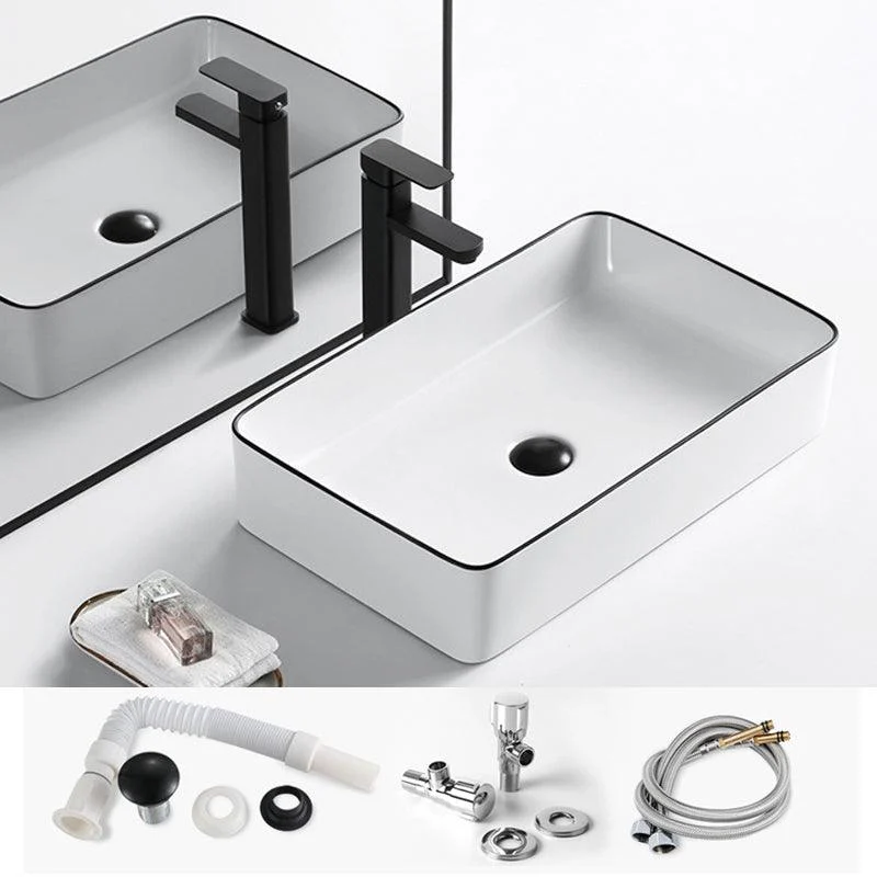 Modern Vessel Bathroom Sink Rectangular Porcelain Drain Assembly and Tap Wash Stand -Bathlova