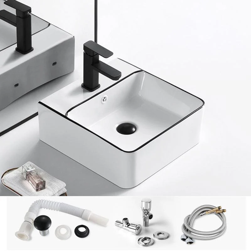 Modern Vessel Bathroom Sink Rectangular Porcelain Drain Assembly and Tap Wash Stand -Bathlova