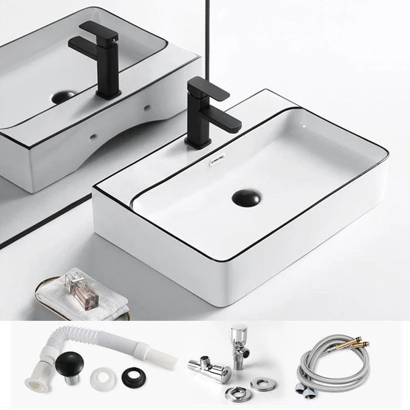 Modern Vessel Bathroom Sink Rectangular Porcelain Drain Assembly and Tap Wash Stand -Bathlova