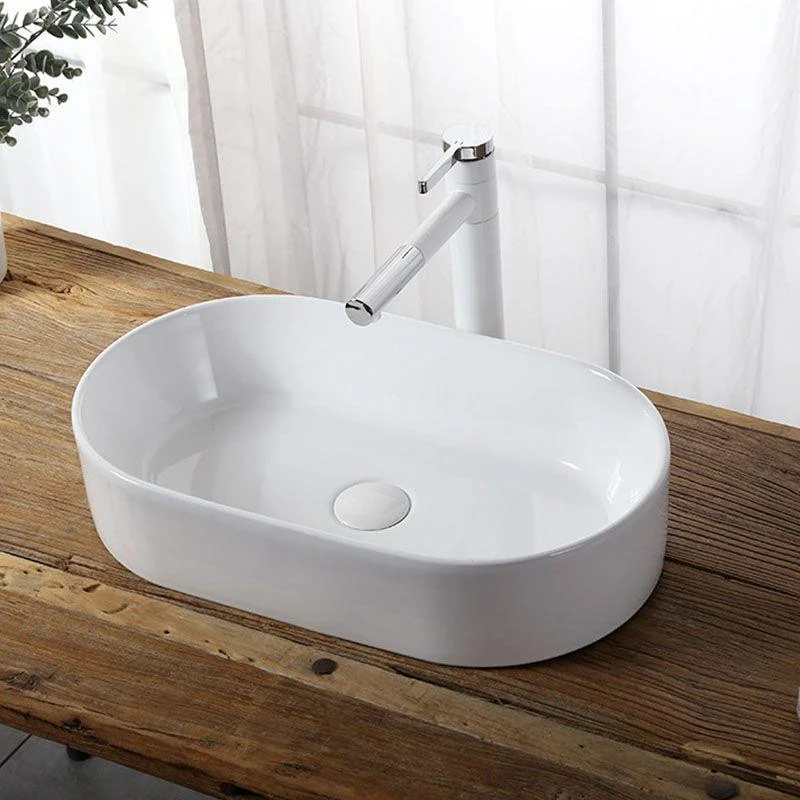 Modern Vessel Bathroom Sink Rectangular Porcelain Drain Vessel Sink(Not Included Tap) -Bathlova