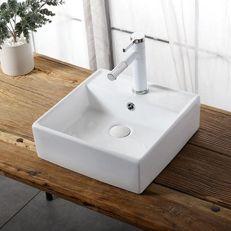 Modern Vessel Bathroom Sink Rectangular Porcelain Drain Vessel Sink(Not Included Tap) -Bathlova