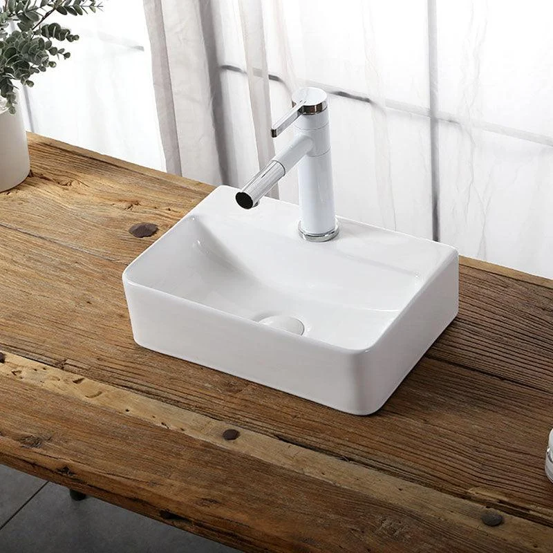 Modern Vessel Bathroom Sink Rectangular Porcelain Drain Vessel Sink(Not Included Tap) -Bathlova