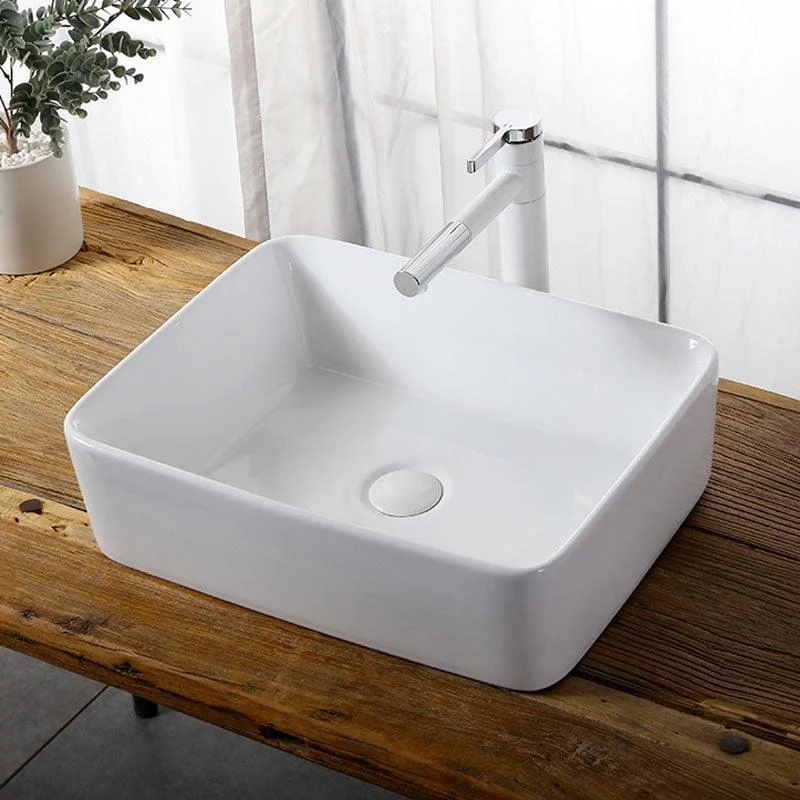 Modern Vessel Bathroom Sink Rectangular Porcelain Drain Vessel Sink(Not Included Tap) -Bathlova