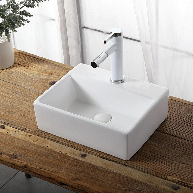 Modern Vessel Bathroom Sink Rectangular Porcelain Drain Vessel Sink(Not Included Tap) -Bathlova