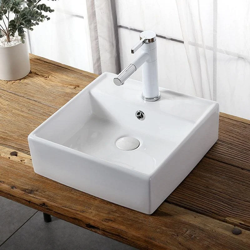 Modern Vessel Bathroom Sink Rectangular Porcelain Drain Vessel Sink(Not Included Tap) -Bathlova