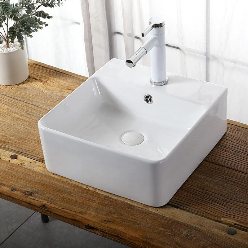 Modern Vessel Bathroom Sink Rectangular Porcelain Drain Vessel Sink(Not Included Tap) -Bathlova