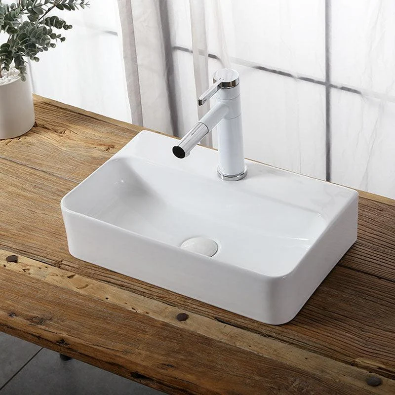 Modern Vessel Bathroom Sink Rectangular Porcelain Drain Vessel Sink(Not Included Tap) -Bathlova